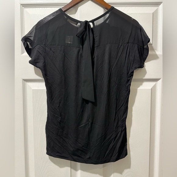 THE LIMITED M Black Jersey Top Chiffon Sheer Shoulder Neck Tie R $35 - Picture 2 of 11